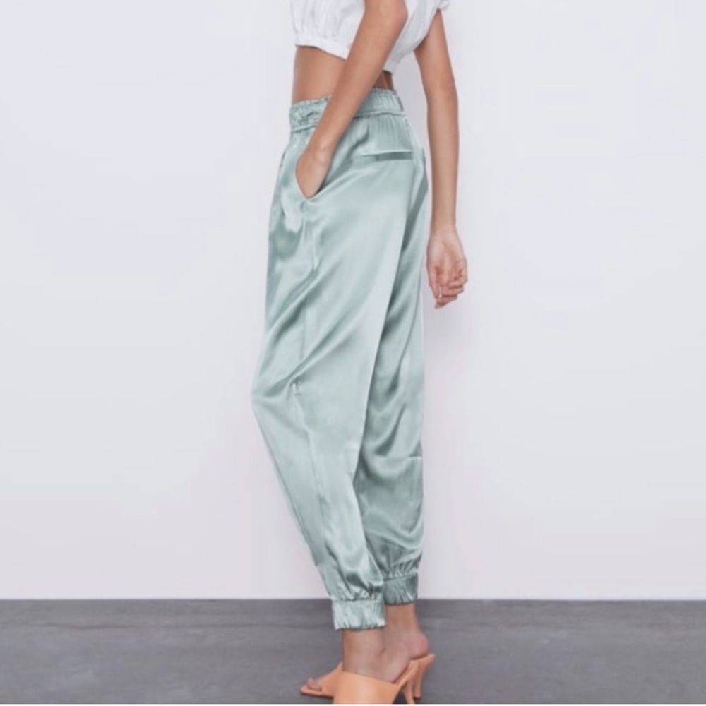 Zara Light Green Satin Effect Jogger Size XS - Picture 3 of 10